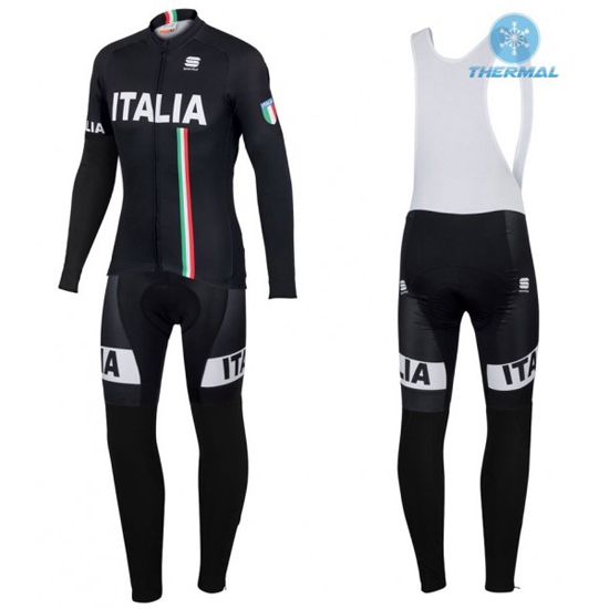 2016 Maillot Italia Tirantes Mangas Largas negro